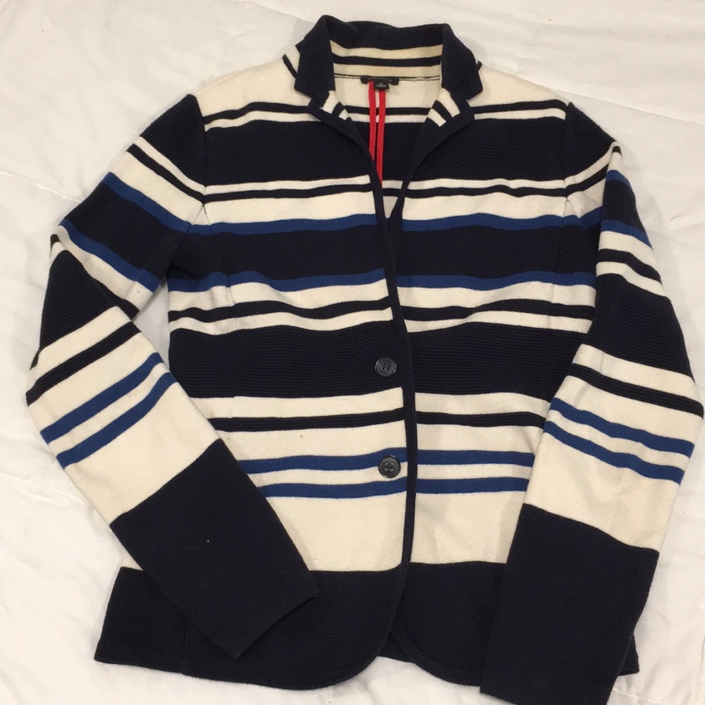 Ann Taylor striped navy/white cardigan size m